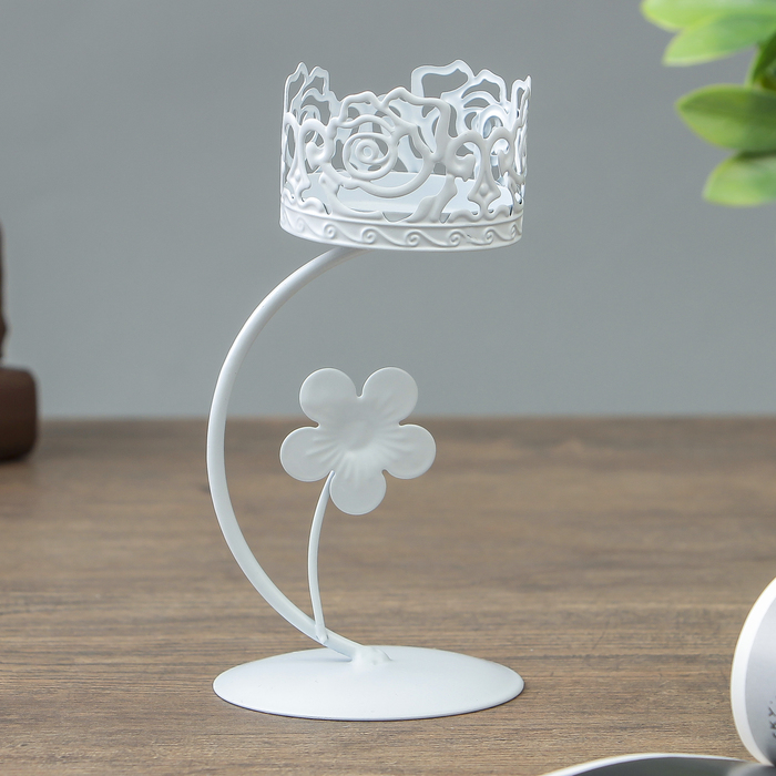 Подсвечник металл на 1 свечу "Розарий" белый 14х6,5х6,8 см