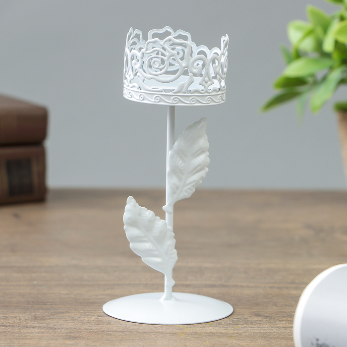 Подсвечник металл на 1 свечу "Розарий" белый 15х6,5х6,5 см