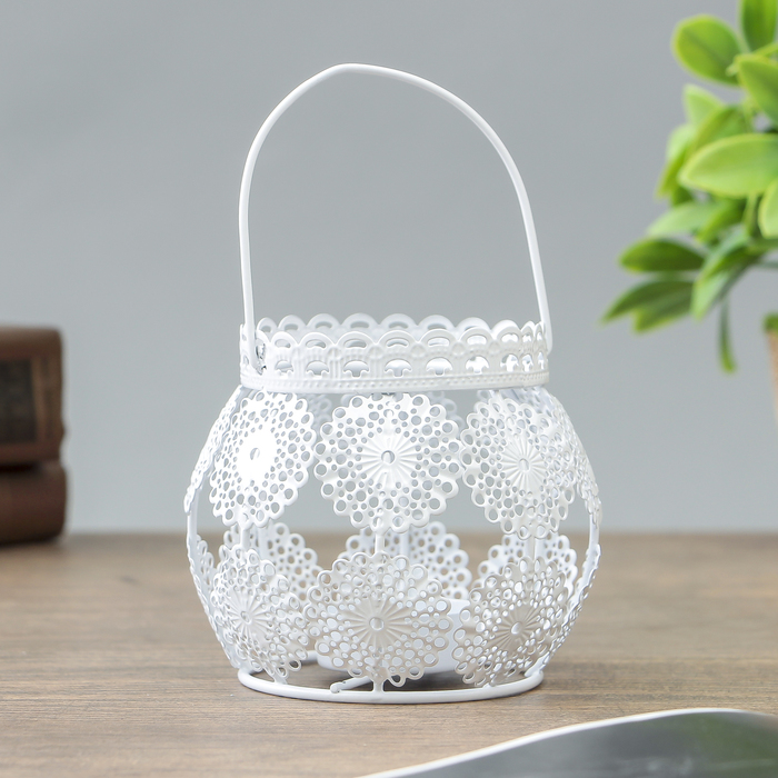 Подсвечник металл 1 свеча "Белое кружево" 9х10х10 см