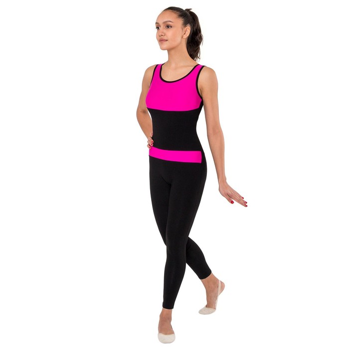 Комбинезон гимнастический со вставками (GD2002), цвет чёрный-фуксия, размер 40
