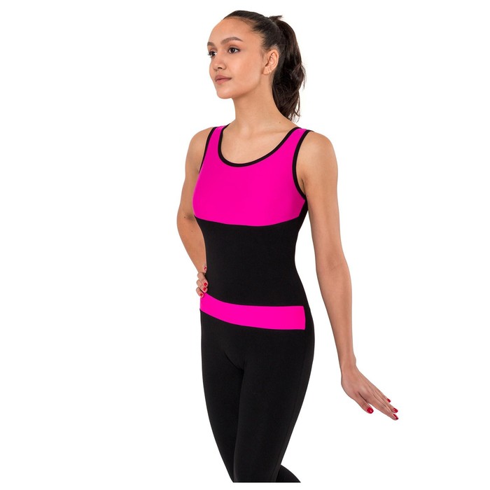 Комбинезон гимнастический со вставками (GD2002), цвет чёрный-фуксия, размер 40