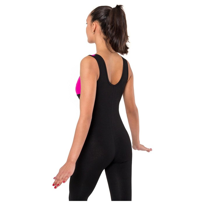 Комбинезон гимнастический со вставками (GD2002), цвет чёрный-фуксия, размер 40