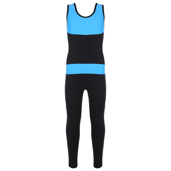 Комбинезон гимнастический со вставками (GD2002), цвет чёрный-бирюза, размер 30