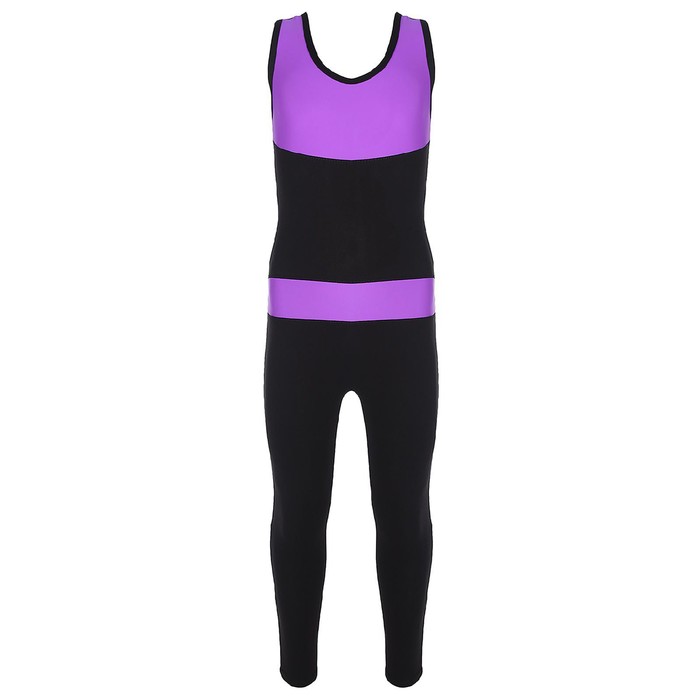 Комбинезон гимнастический со вставками (GD2002), цвет чёрный-фиолет, размер 30