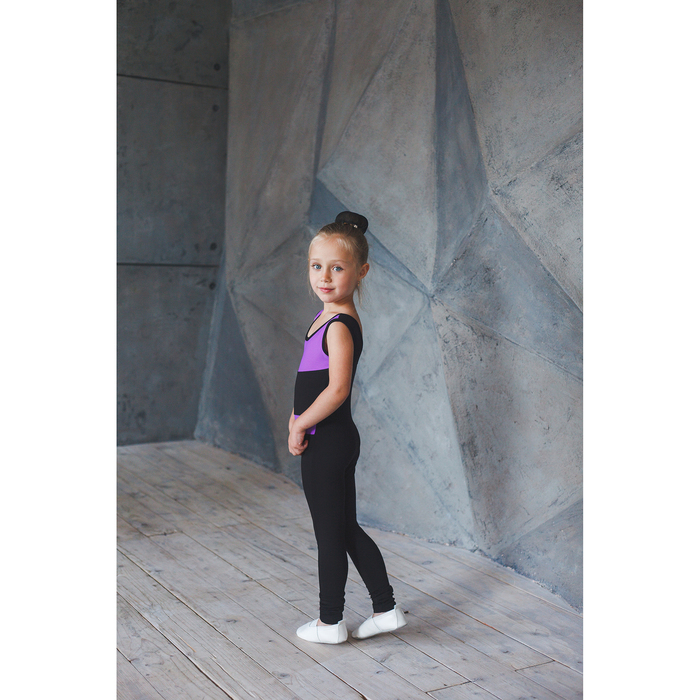 Комбинезон гимнастический со вставками (GD2002), цвет чёрный-фиолет, размер 40