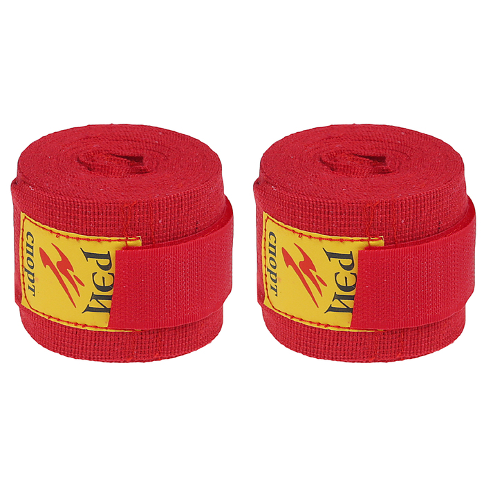 Бинты спортивные боксерские 2 шт. петля+липучка хлопок 3,5 м, цвет красный