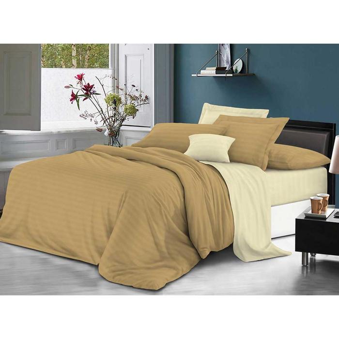 КПБ 2 сп, 160х200 см резинка, 180х210 см, 70х70 см-2 шт., страйп-сатин T001