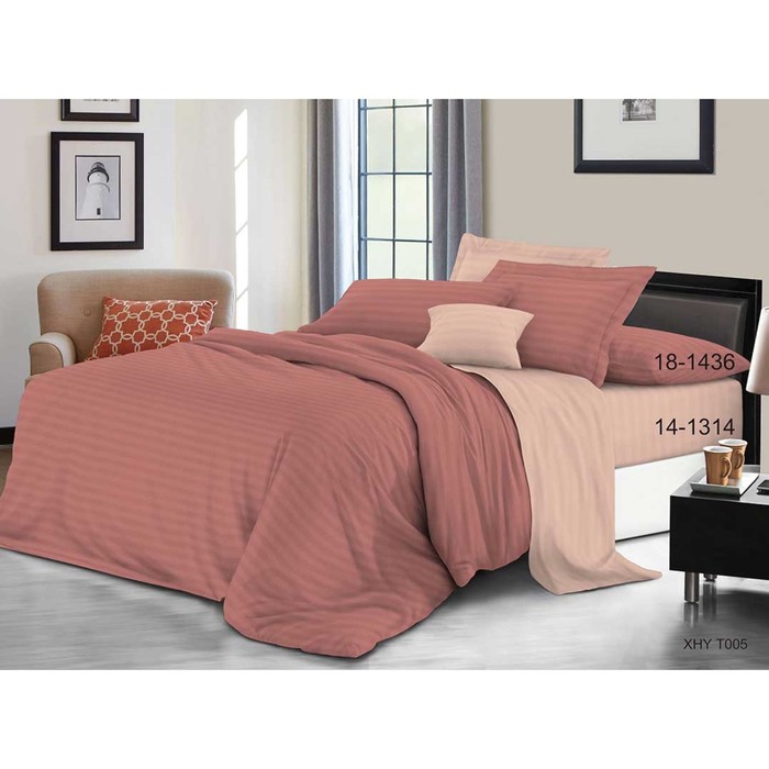 КПБ 2 сп, 160х200 см резинка, 180х210 см, 70х70 см-2 шт., страйп-сатин Т005