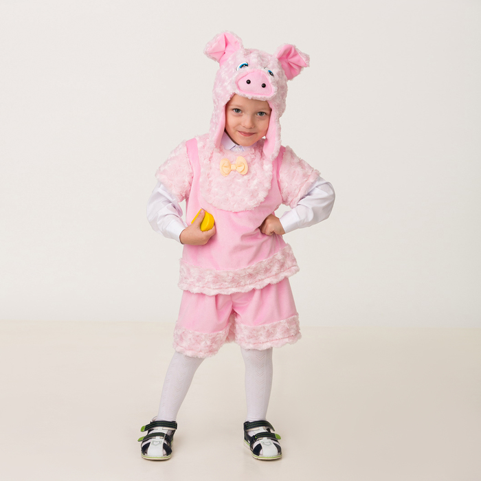 Карнавальный костюм "Поросёнок Рюрик", плюш,  маска, жилет, шорты, р.28