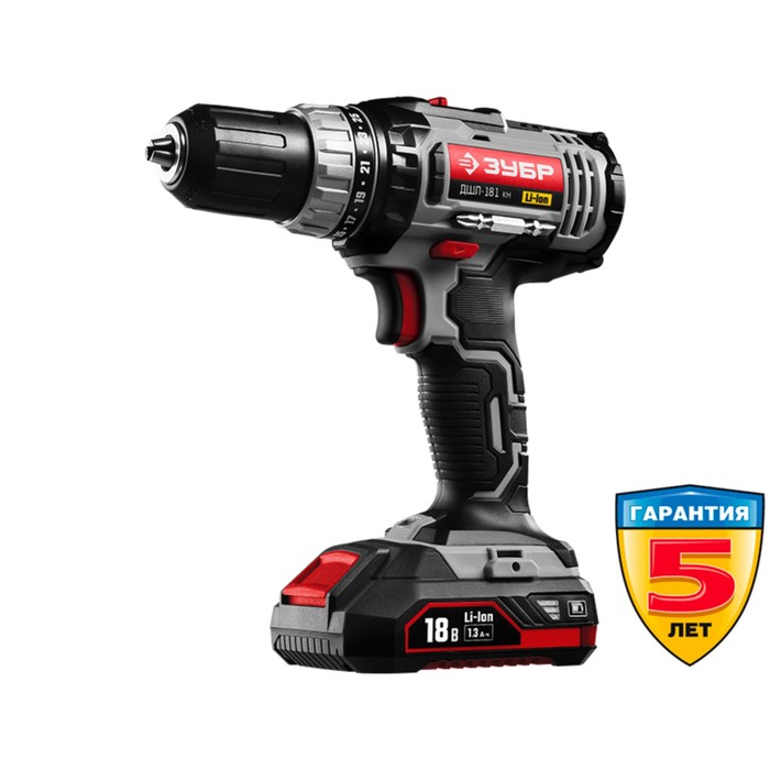 Дрель-шуруповерт &quot;ЗУБР&quot; ДШЛ-181 КН, аккум., 18В, 40/1400 об/мин, БЗП 1-13мм, 2х1.3Ач, кейс