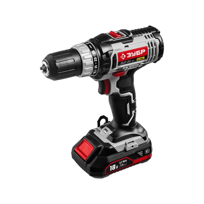 Дрель-шуруповерт "ЗУБР" ДШЛ-181 КН, аккум., 18В, 40/1400 об/мин, БЗП 1-13мм, 2х1.3Ач, кейс