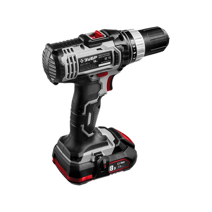 Дрель-шуруповерт "ЗУБР" ДШЛ-181 КН, аккум., 18В, 40/1400 об/мин, БЗП 1-13мм, 2х1.3Ач, кейс