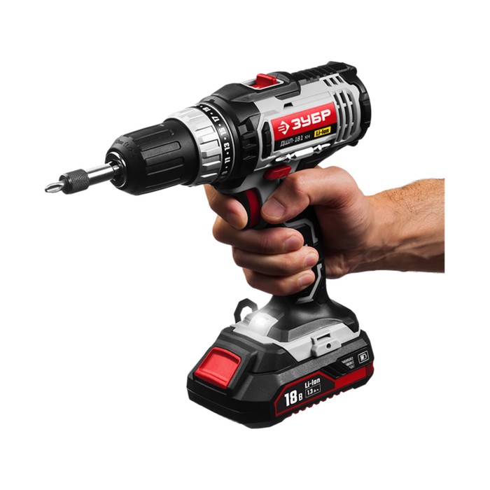 Дрель-шуруповерт "ЗУБР" ДШЛ-181 КН, аккум., 18В, 40/1400 об/мин, БЗП 1-13мм, 2х1.3Ач, кейс