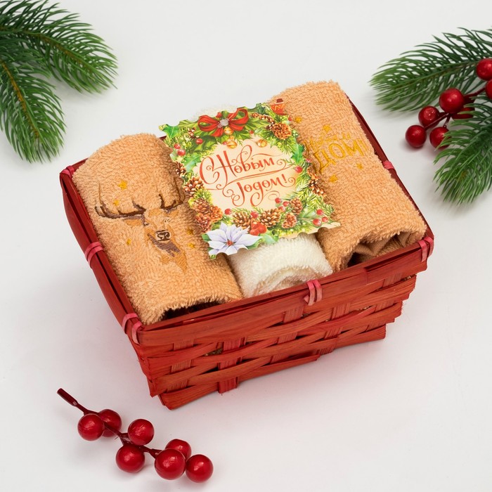 Набор полотенец "Новый год" 30х30 - 3 шт, 100% хл, 340 гр/м2