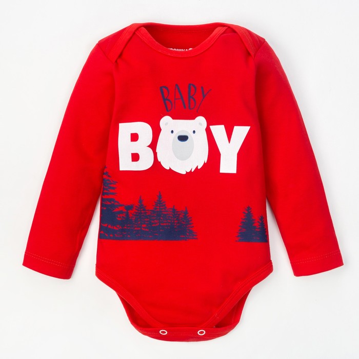 Боди детское с длин.рук "Little bear" красный рост 62-68 см. (22р-р),100% хл, интерлок