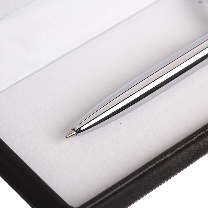 Ручка подарочная шариковая в кожзам футляре поворотная Стиль корпус сине-серебристый