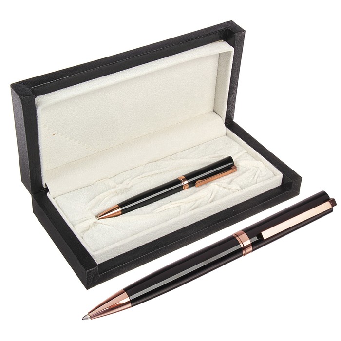 Ручка подарочная шариковая в кожзам футляре поворотная Президент корпус черно-золотистый