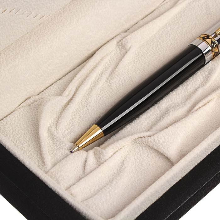 Ручка подарочная шариковая в кожзам футляре поворотная Грань корпус черно-серебристый