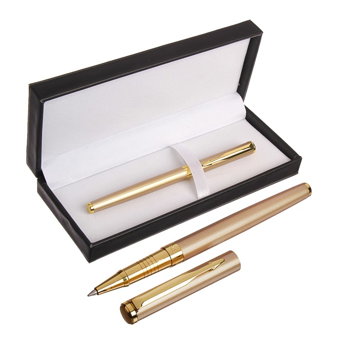Ручка подарочная шариковая в кожзам футляре Арфа корпус золотистый