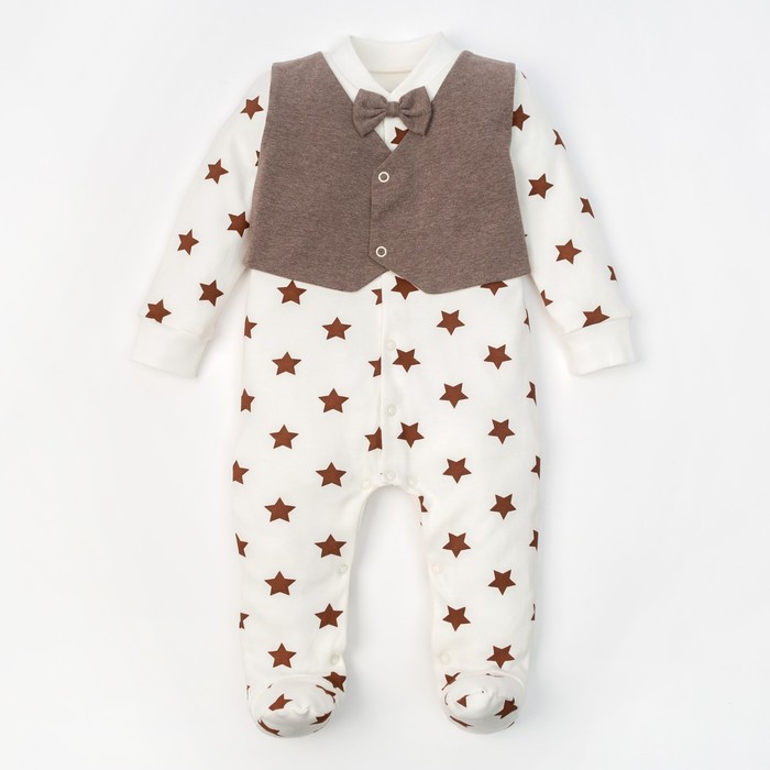 Комбинезон Крошка Я "Костюмчик" коричневый , рост 62-68 см (3-6 мес), 95% хл., 5% эл.