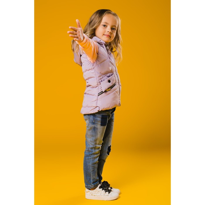 Жилет для девочки с капюшоном, сиреневый, рост 104-110 (26)