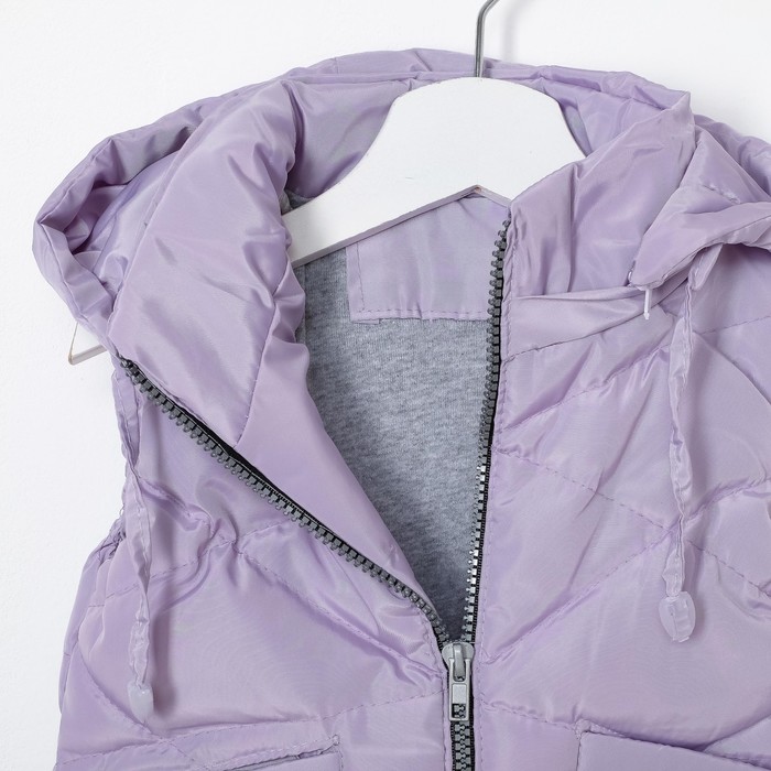 Жилет для девочки с капюшоном, сиреневый, рост 116-122 (30)