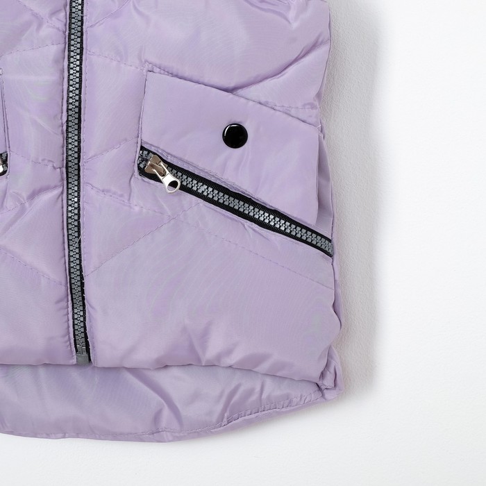 Жилет для девочки с капюшоном, сиреневый, рост 116-122 (30)