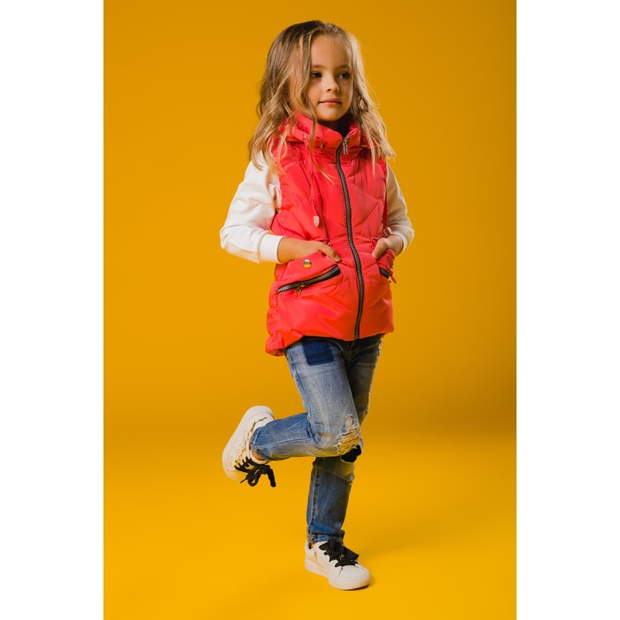 Жилет для девочки с капюшоном, фуксия, рост 116-122 (30)