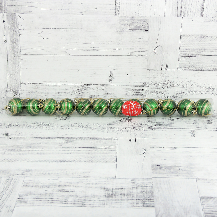 Набор шаров пластик d-4 см 12 шт "Полоска" зеленый