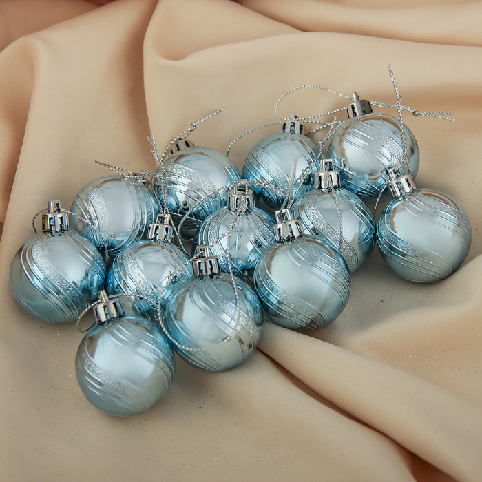 Набор шаров пластик d-4 см 12 шт "Волна" голубой