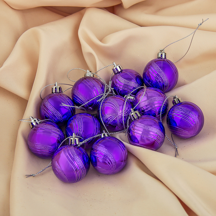 Набор шаров пластик d-4 см 12 шт "Волна" фиолетовый