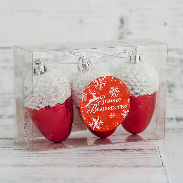 Украшение елочное пластик 3 шт 5,5*4 см заснеженный желуди