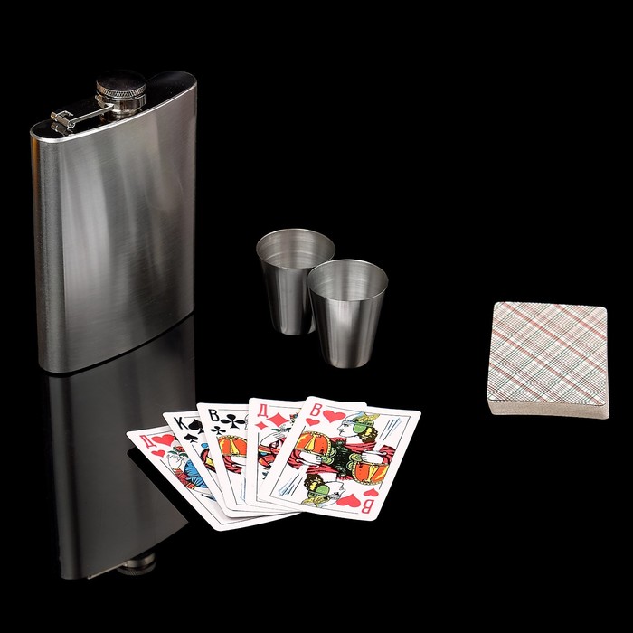Набор 4в1 (фляжка 240 мл хромированная+2 рюмки+колода карт)