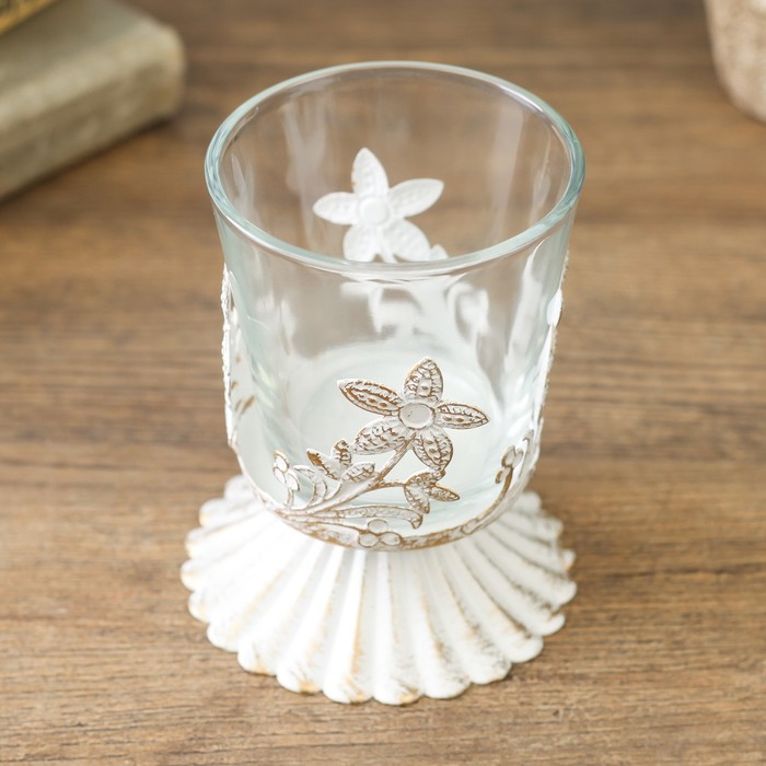 Подсвечник металл 1 свеча "Цветок" золотая патина 10,8х8,8х8,8 см