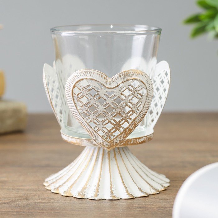 Подсвечник металл 1 свеча "Сердечко" золотая патина 10,8х8,8х8,8 см