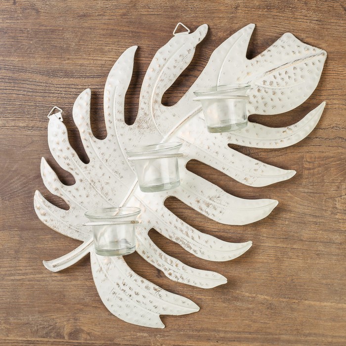 Подсвечник металл 3 свечи "Монстера" золотая патина 33х36х9 см