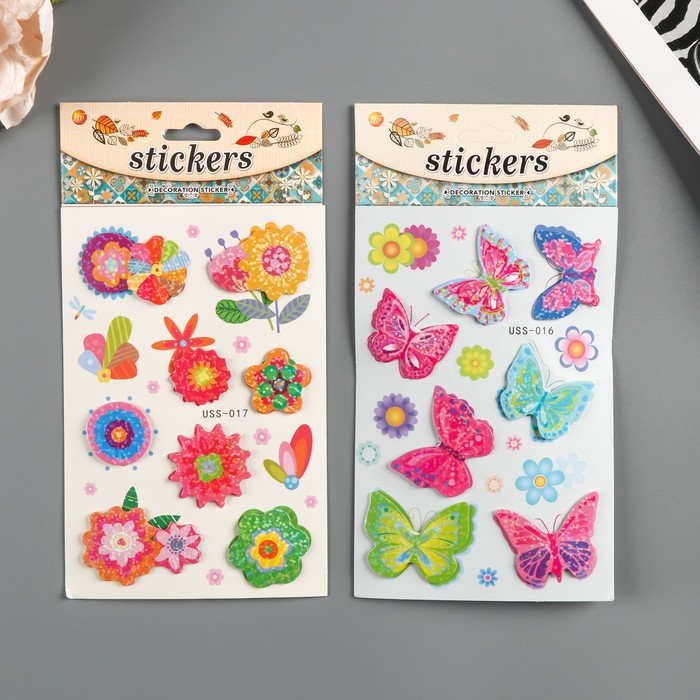 Наклейка пластик "Бабочки/Цветы" МИКС 19х10 см