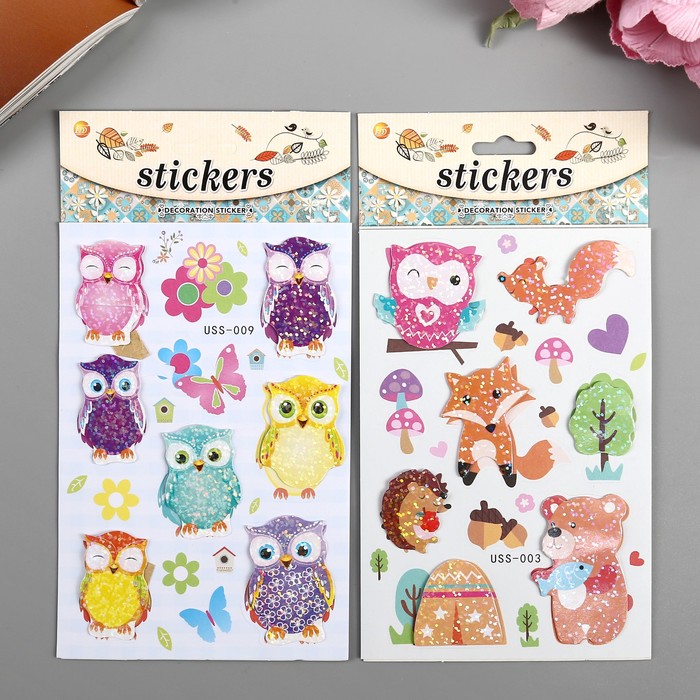 Наклейка пластик "Птички/Зверюшки" МИКС 19х10 см