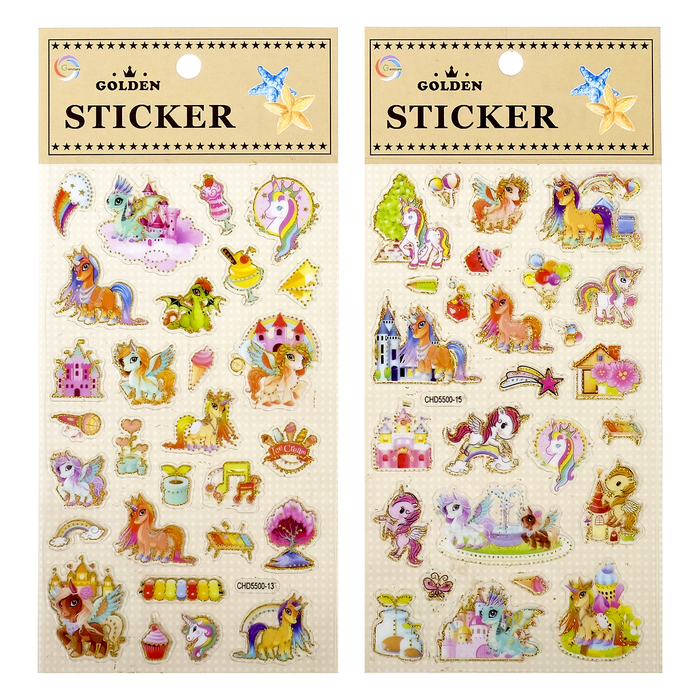 Наклейки пластик с золотом "Единороги" МИКС 21,5х10 см