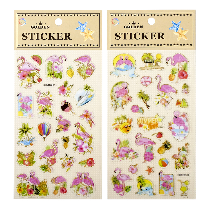 Наклейки пластик с золотом "Фламинго" МИКС 21,5х10 см