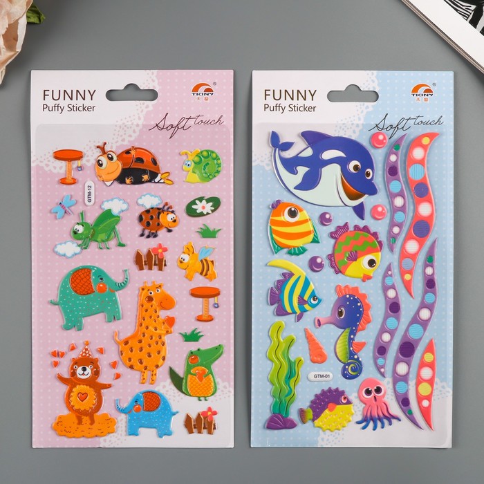 Наклейка пластик "Зверята/Рыбки" МИКС 23,5х12,5 см