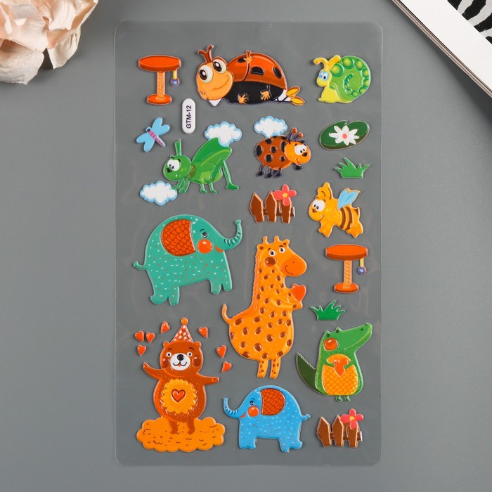 Наклейка пластик "Зверята/Рыбки" МИКС 23,5х12,5 см