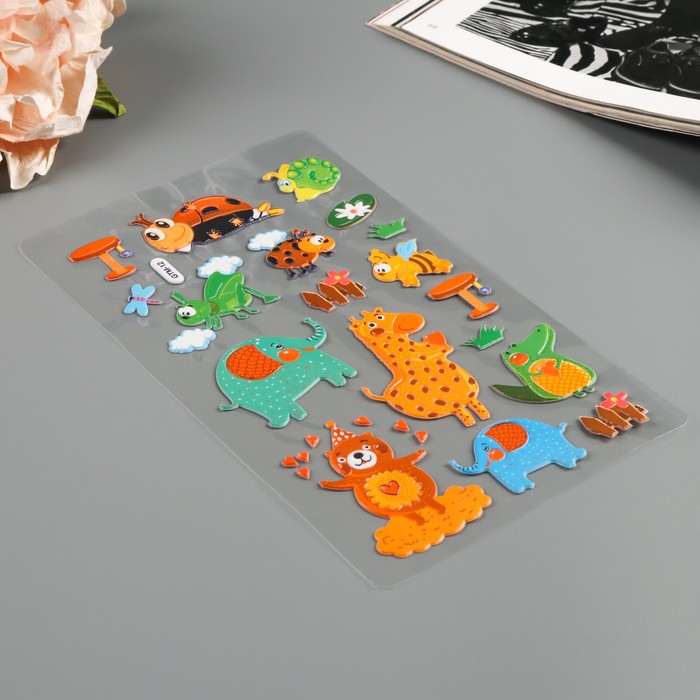 Наклейка пластик "Зверята/Рыбки" МИКС 23,5х12,5 см