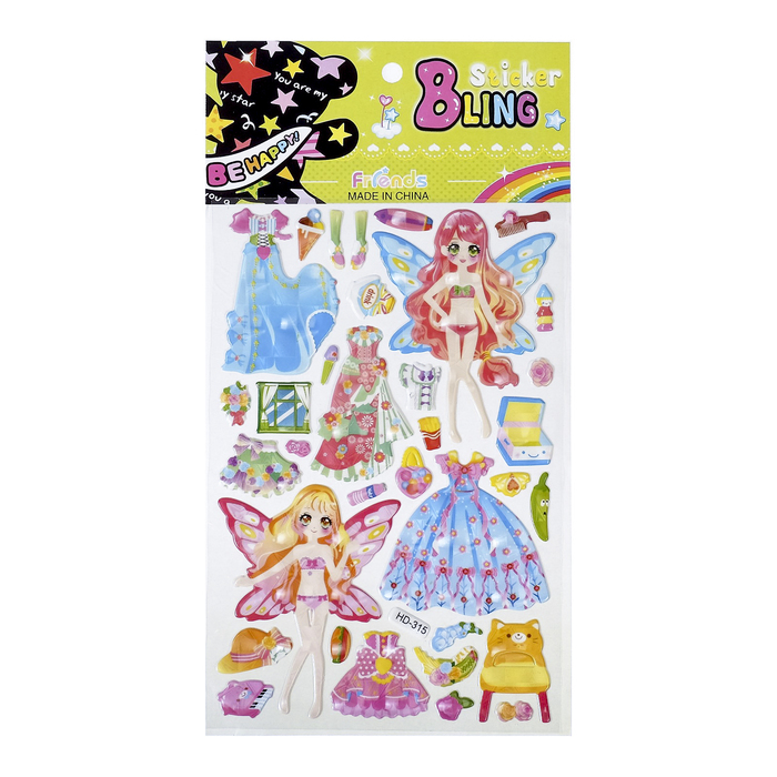 Наклейка пластик "Девочки-бабочки" МИКС 27х14,5 см