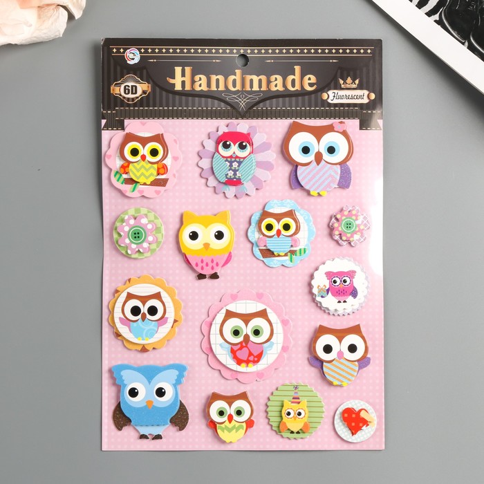 Наклейка бумага 6D "Слоны/Совы" МИКС 25,5х17,5 см