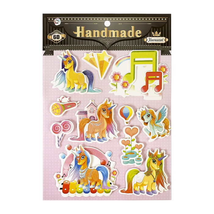 Наклейка бумага 6D "Единороги" МИКС 25,5х17,5 см