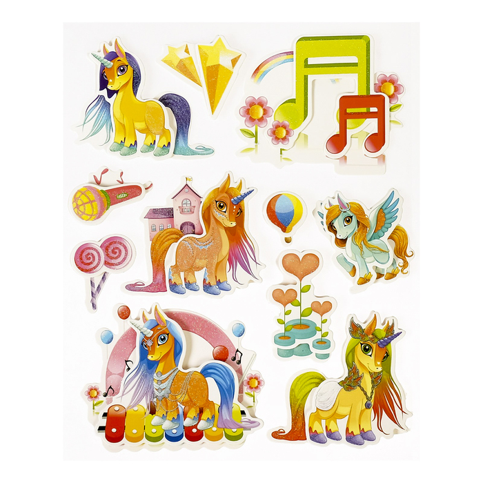Наклейка бумага 6D "Единороги" МИКС 25,5х17,5 см