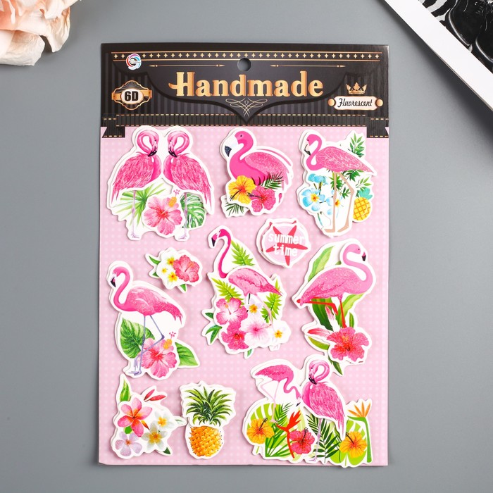 Наклейка бумага 6D "Фламинго" МИКС 25,5х17,5 см