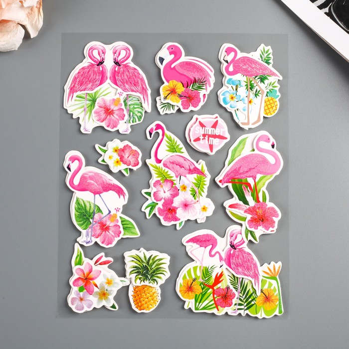 Наклейка бумага 6D "Фламинго" МИКС 25,5х17,5 см