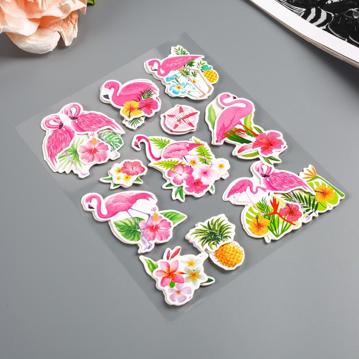 Наклейка бумага 6D "Фламинго" МИКС 25,5х17,5 см